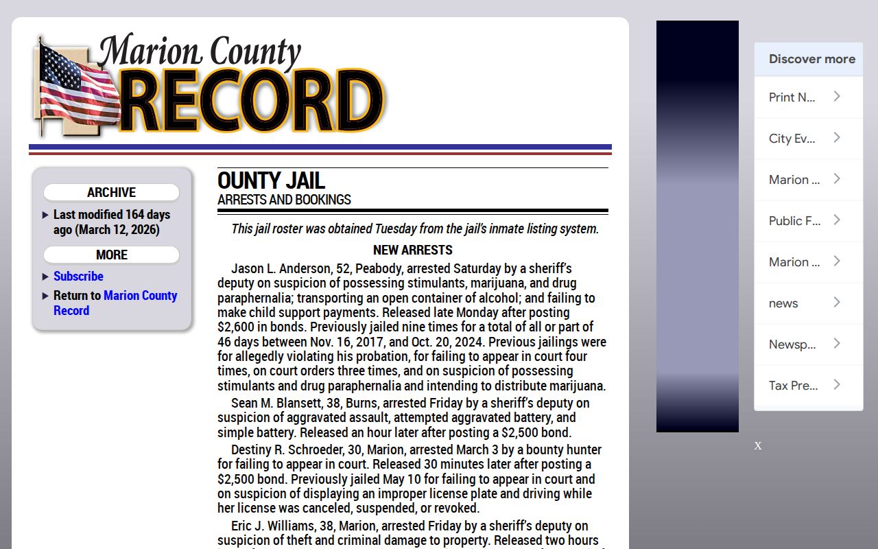 Marion County crime news weekly jail arrests and bookings report